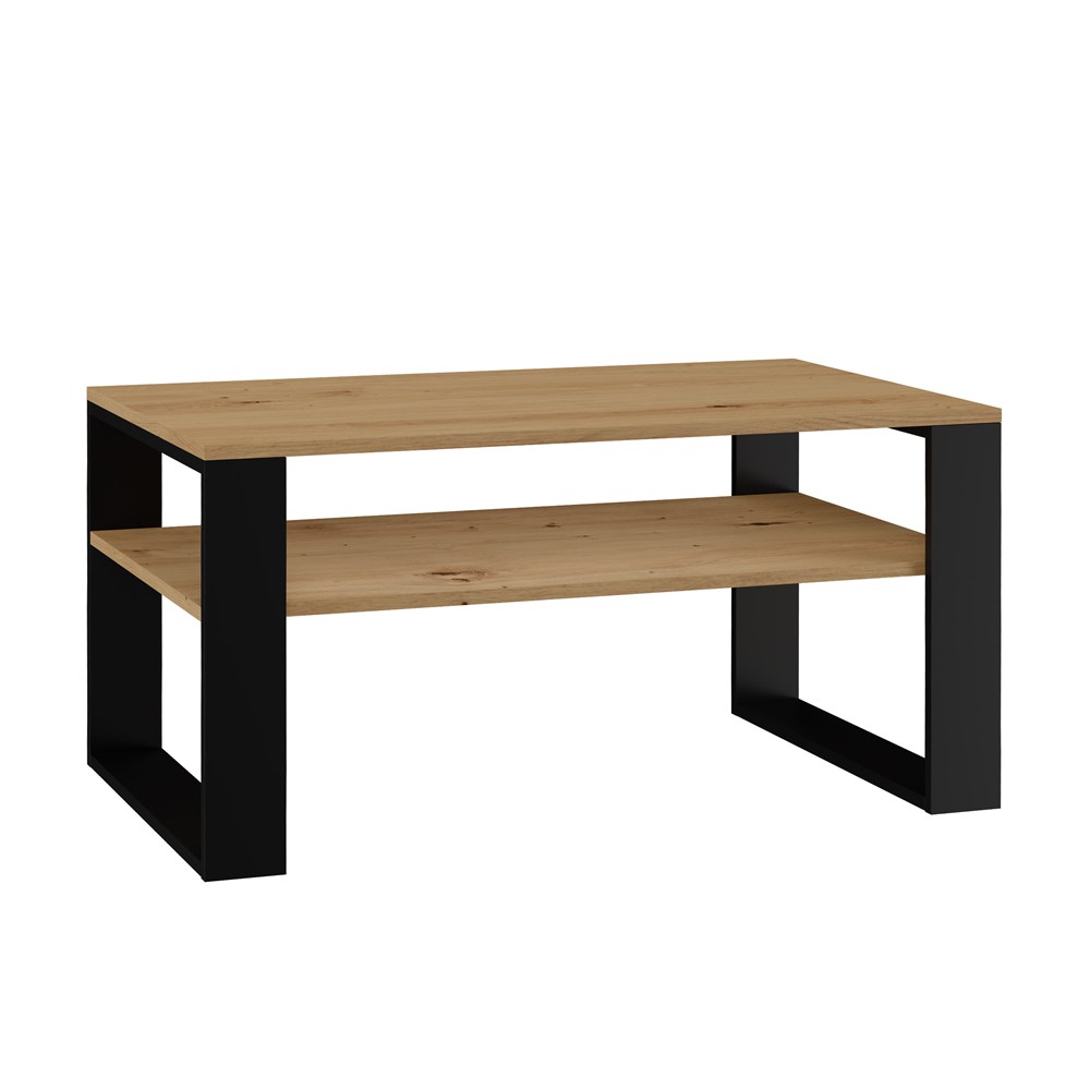Raumhirsch Table basse 90x50x58 cm Avec rangement chêne Artisan / noir – vue principale