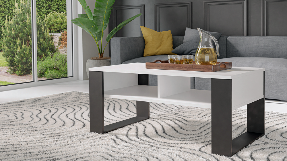 Raumhirsch Table basse 90x50x58 cm Avec rangement blanc / noir – détail 1