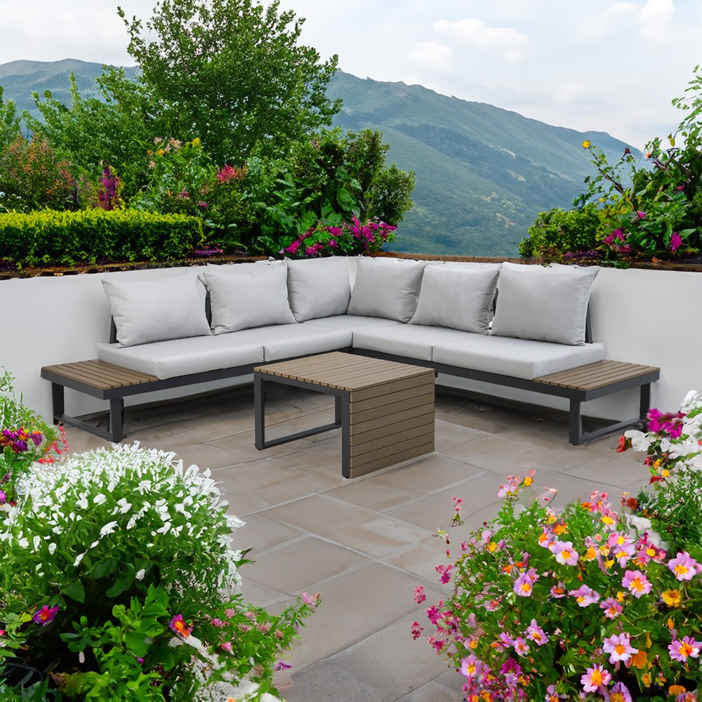 Raumhirsch Salon de jardin aluminium / polyester Coussins inclus Protection UV gris – détail 1