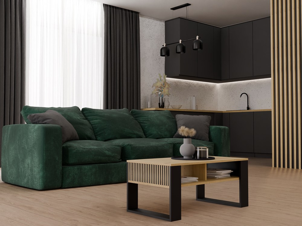Raumhirsch Table basse 90x50x58 cm Avec rangement slim artisan / noir – vue complémentaire