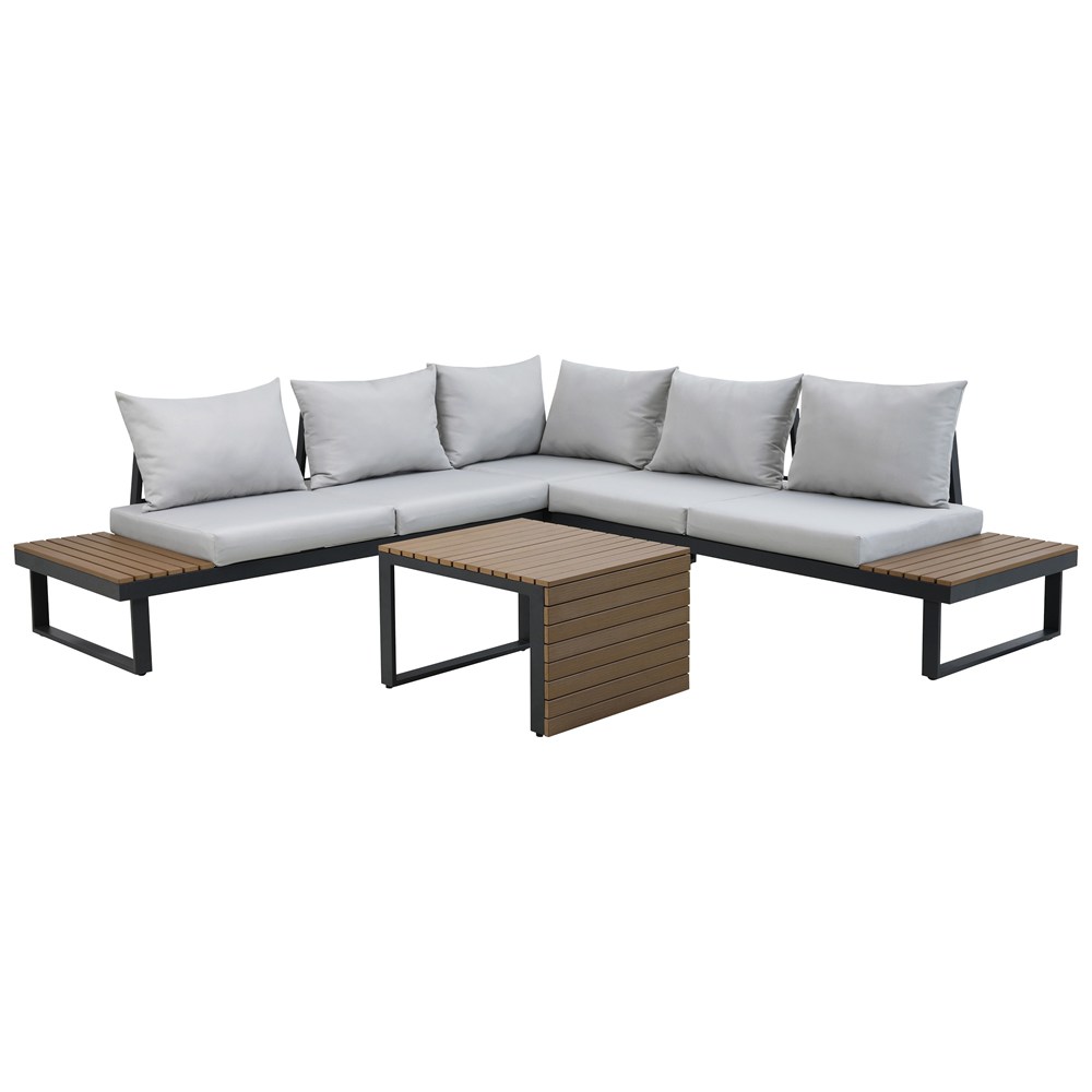 Raumhirsch Salon de jardin aluminium / polyester Coussins inclus Protection UV gris – dimensions et vue complémentaire