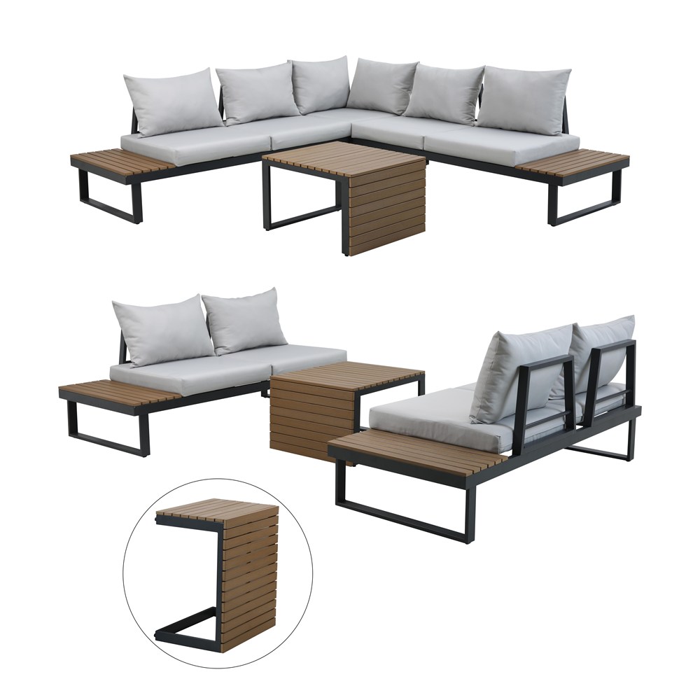 Raumhirsch Salon de jardin aluminium / polyester Coussins inclus Protection UV gris – vue principale