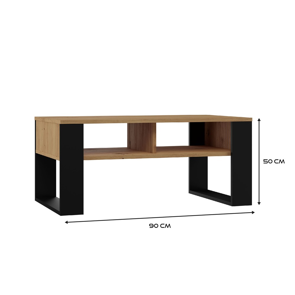 Raumhirsch Table basse 90x50x58 cm Avec rangement chêne Artisan / noir – dimensions
