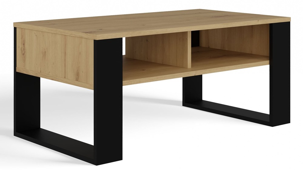 Raumhirsch Table basse 90x50x58 cm Avec rangement chêne Artisan / noir – vue principale