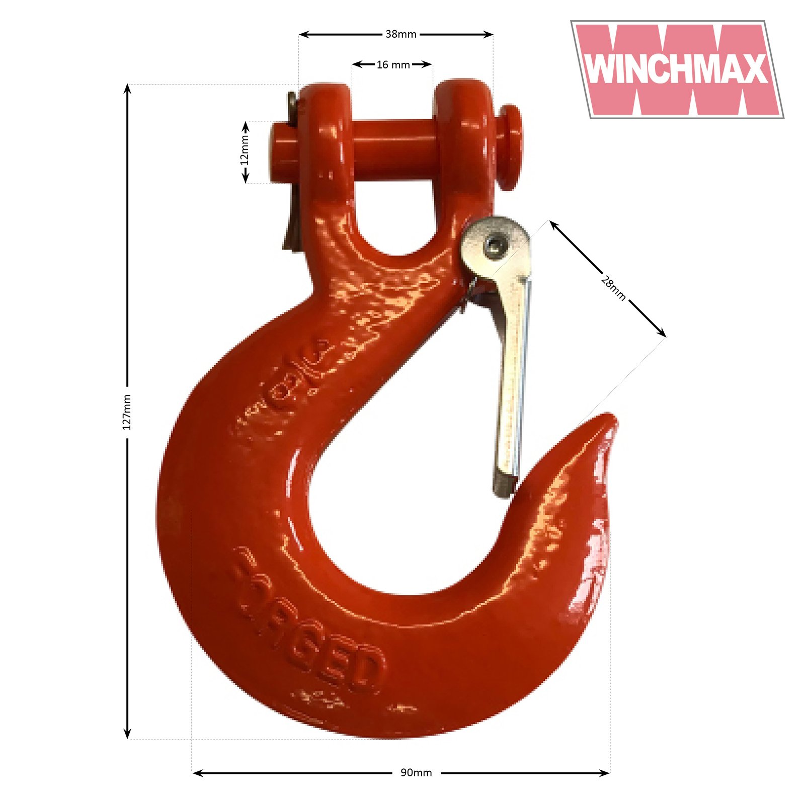 Winch Hook 3/8 Inch Clevis G70, Orange. For Winches up to 14,000lb