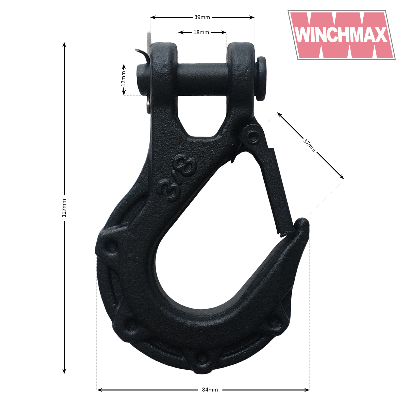 Winch Hook 3/8 Inch Clevis G70, Black, Tactical. For Winches up