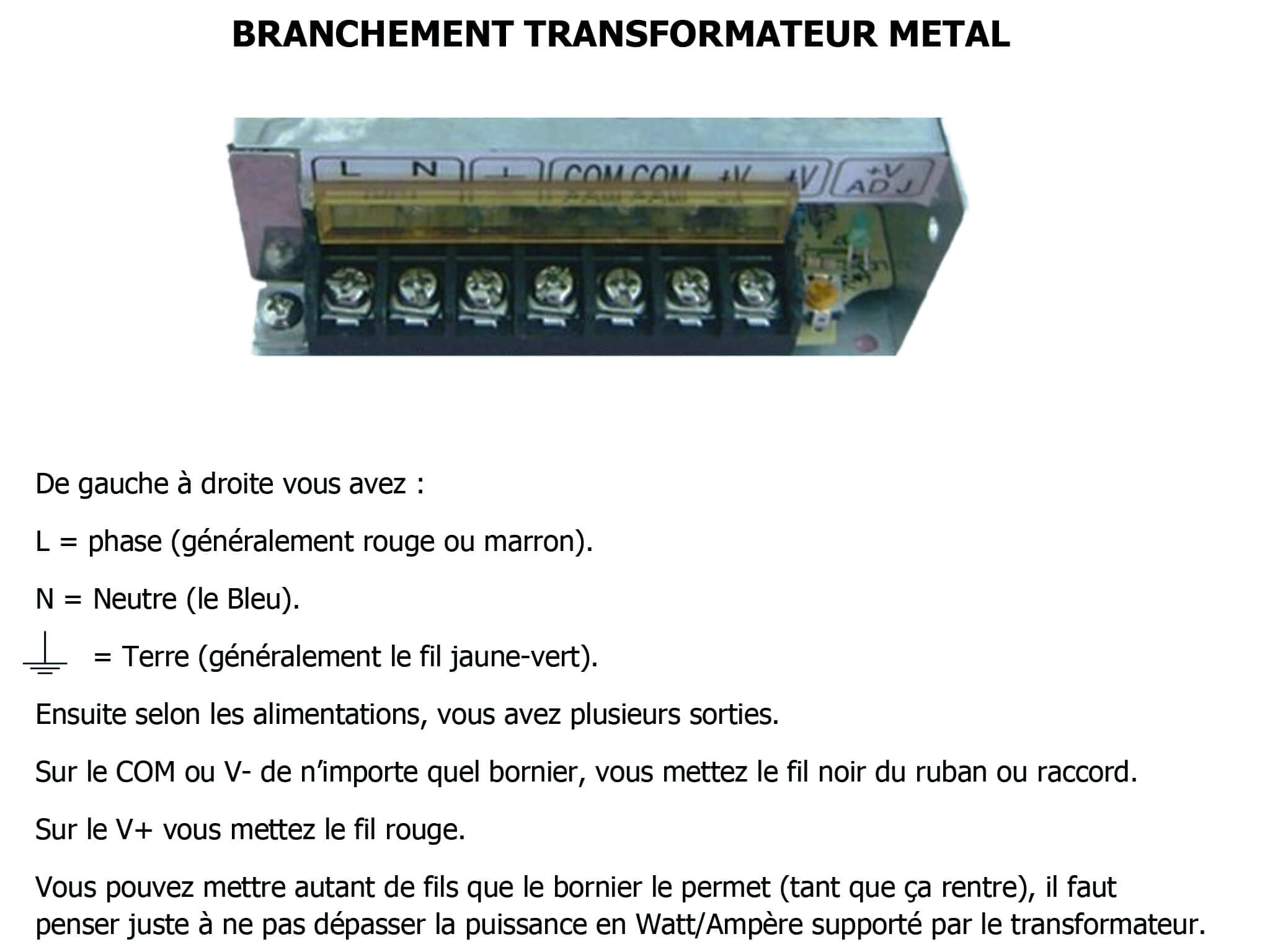 Branchement transformateur metal