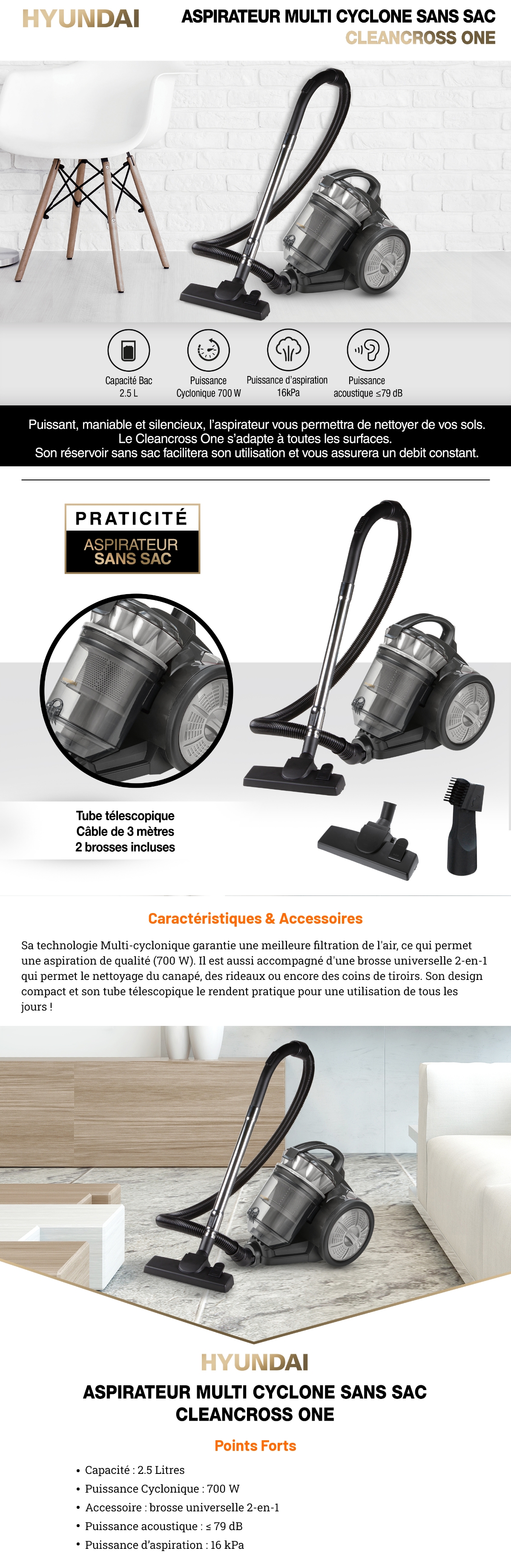 Aspirateur sans sac multi-cyclonique 25000pa,aspirateur traîneau puissant  pour sols durs et tapis, filtre hepa