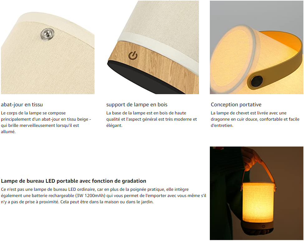 Lampe de chevet tactile LED