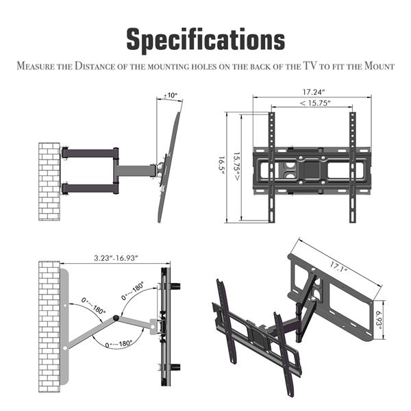 32-60寸单摆大底座电视架 TMDD-102承重35KG/VESE400*400/上下-10~ 10°-34