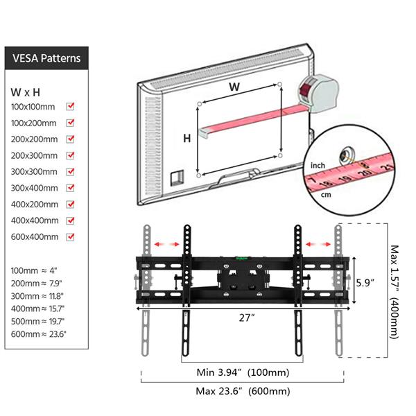 TMDS-204 32-70寸双摆大底座电视架 承重50KG/VESE600*400 / +0~-15°-50