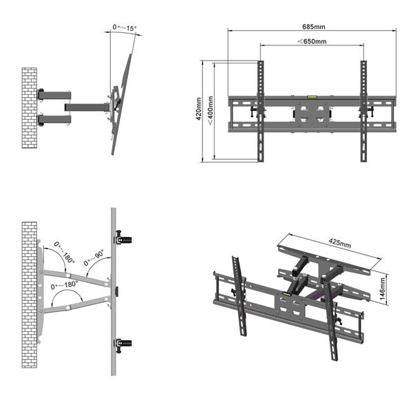 TMDS-204 32-70寸双摆大底座电视架 承重50KG/VESE600*400 / +0~-15°-66