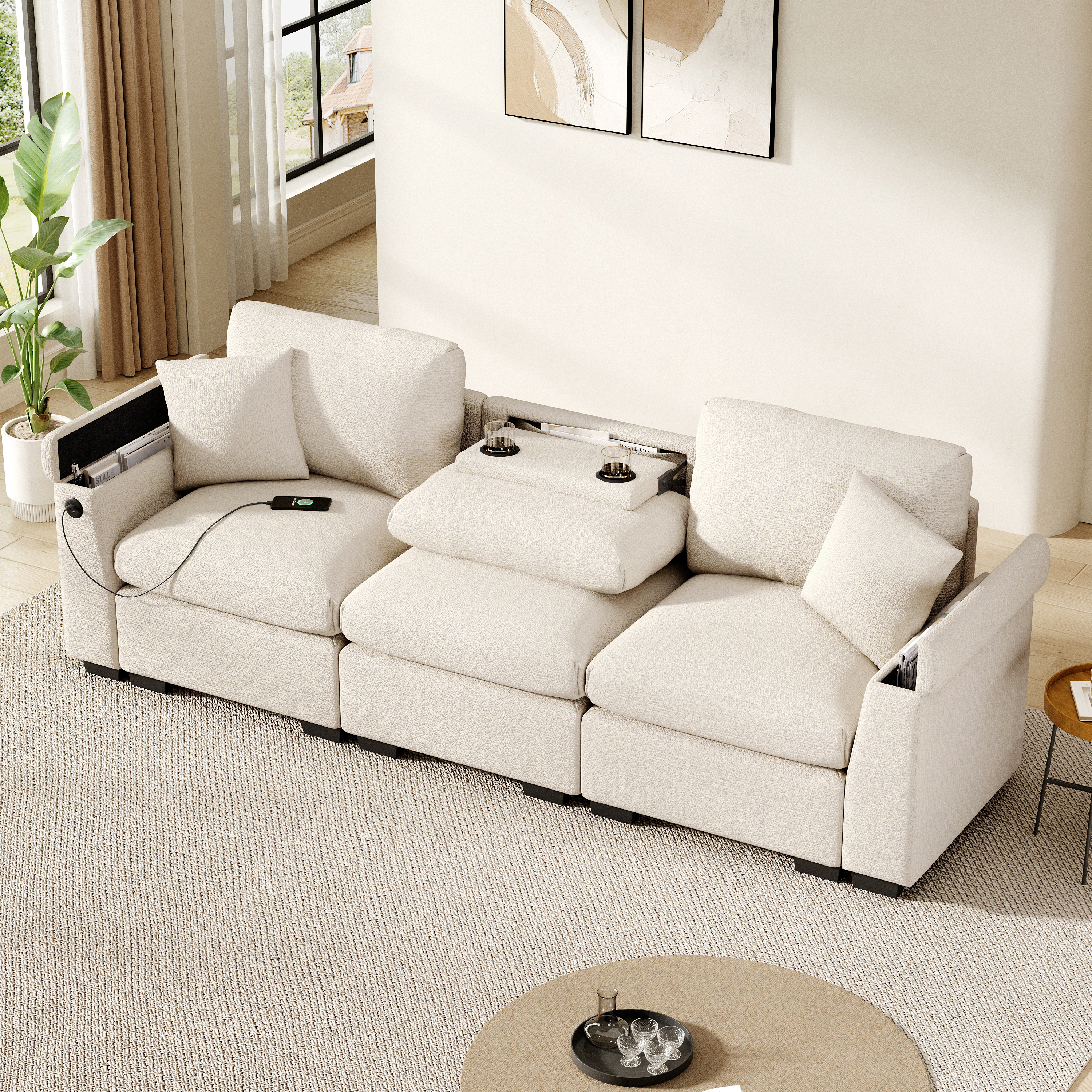 Canapé 3 places chenille beige