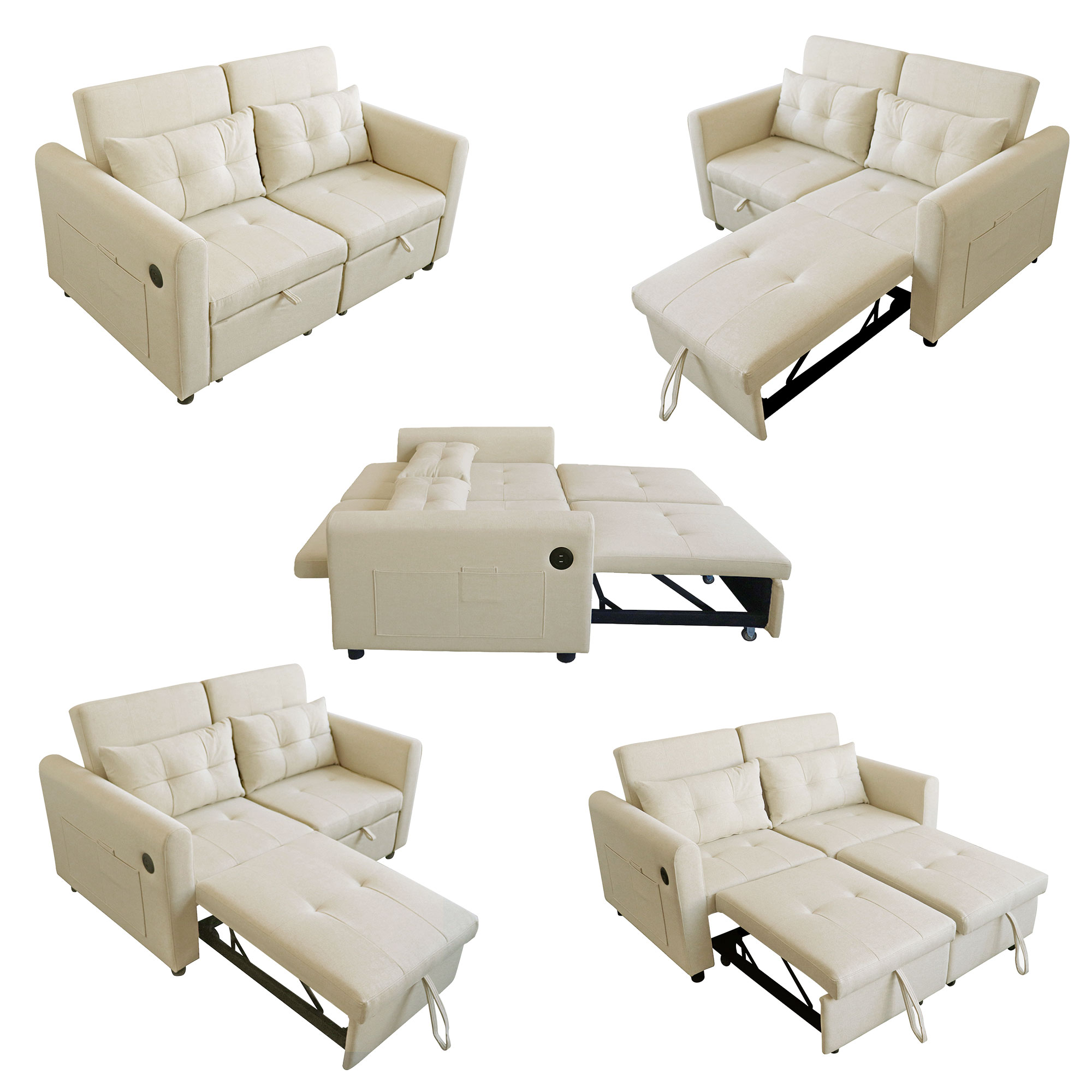 Canapé convertible 3 en 1 beige coton lin