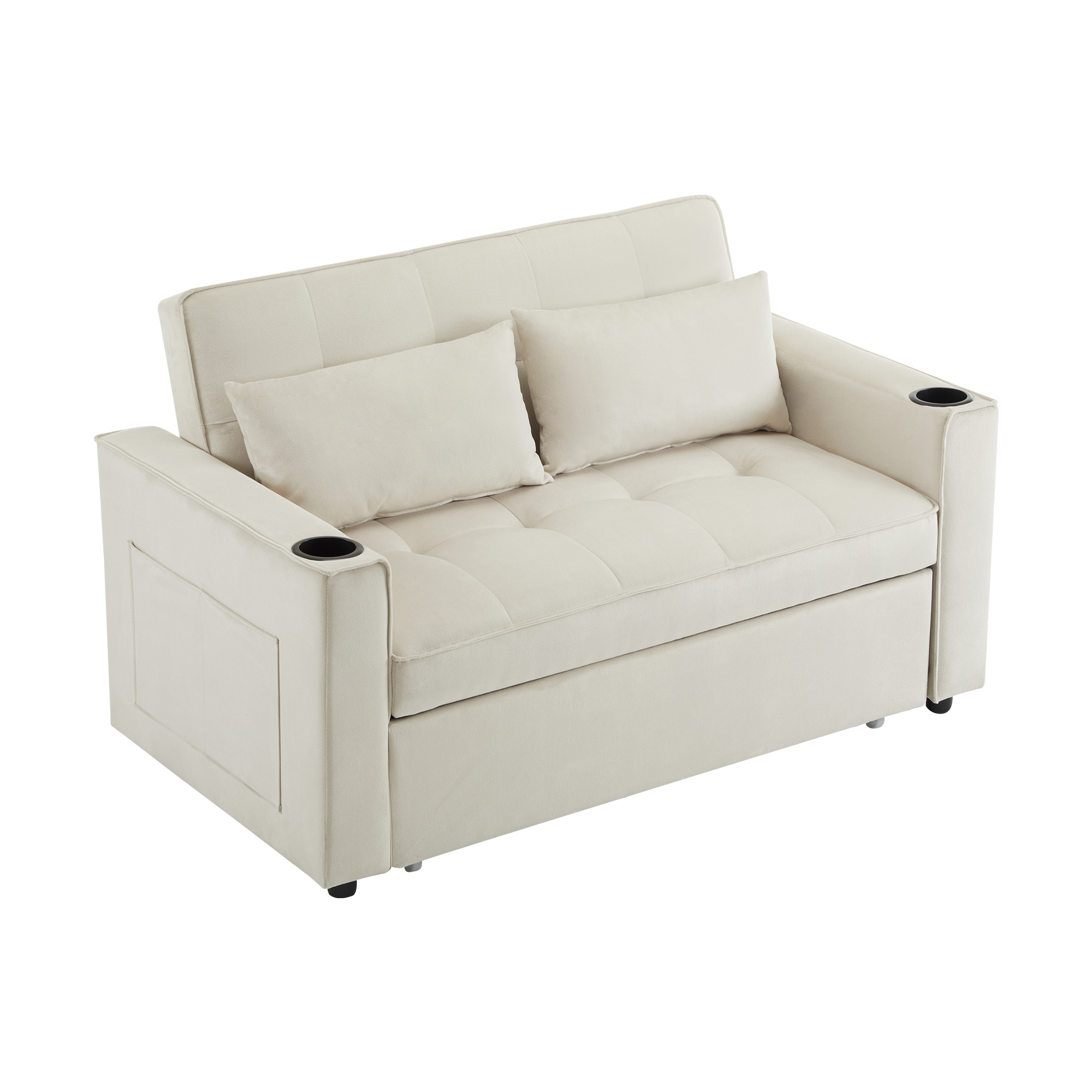 Confort canapé convertible velours beige