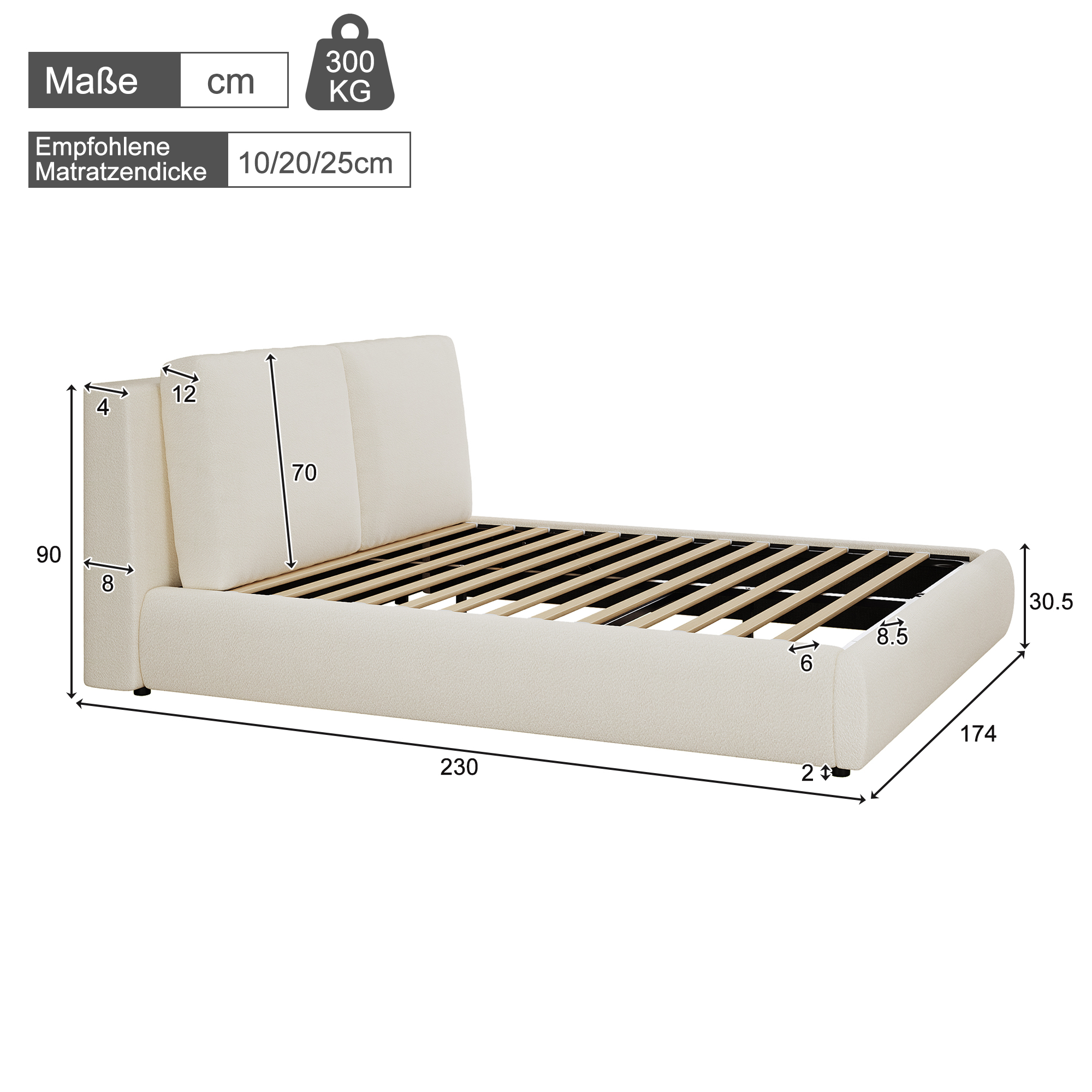 Lit coffre rembourré 160x200 cm avec coffre hydraulique bouclé beige - points forts 1