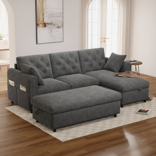 Canapé d’angle avec revêtement en velours gris