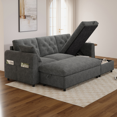 Espaces de rangement dans la méridienne et le pouf