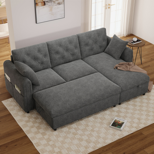 Pouf mobile associé au canapé d’angle gris