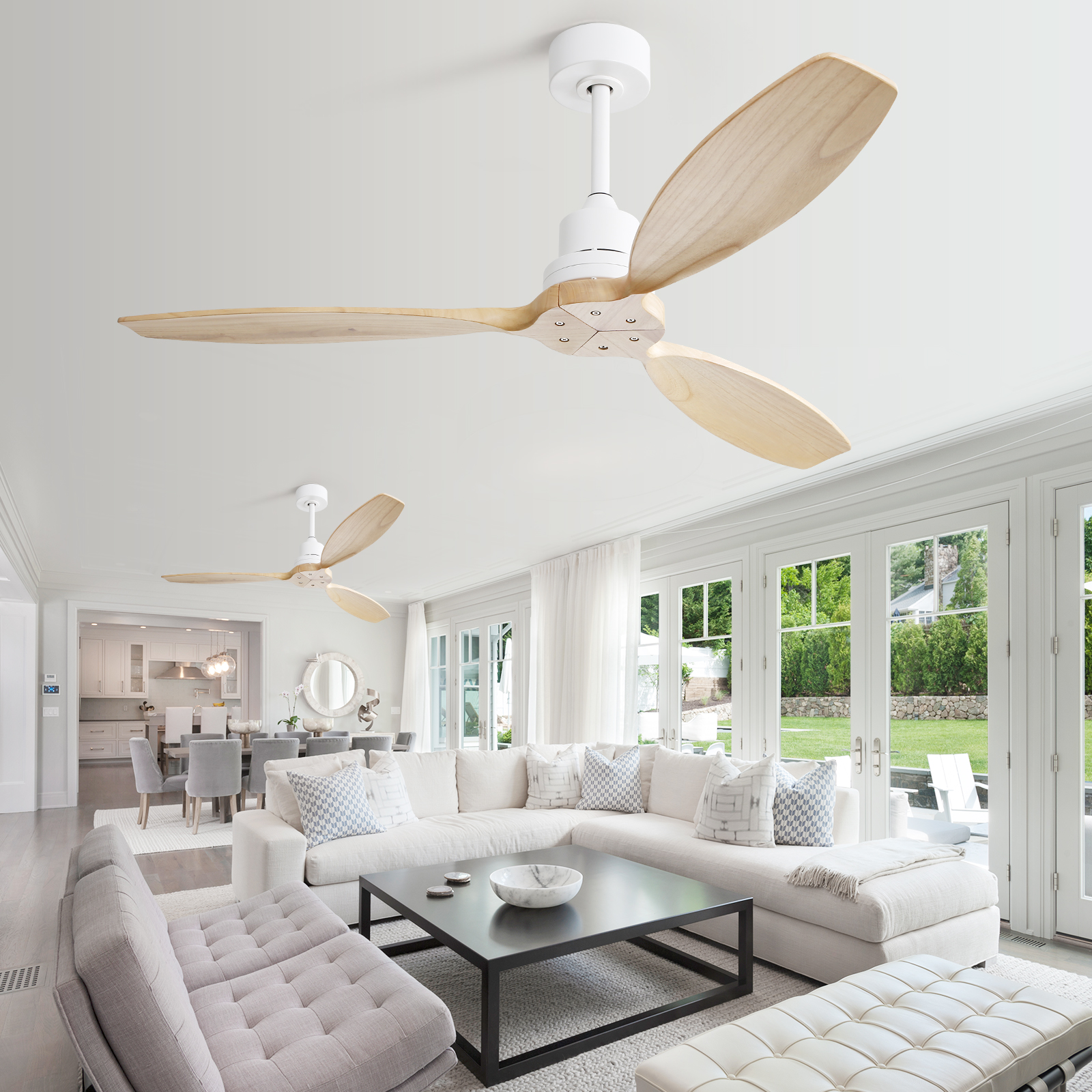 Ventilateur de plafond 52 pouces en bois massif esthétique naturelle
