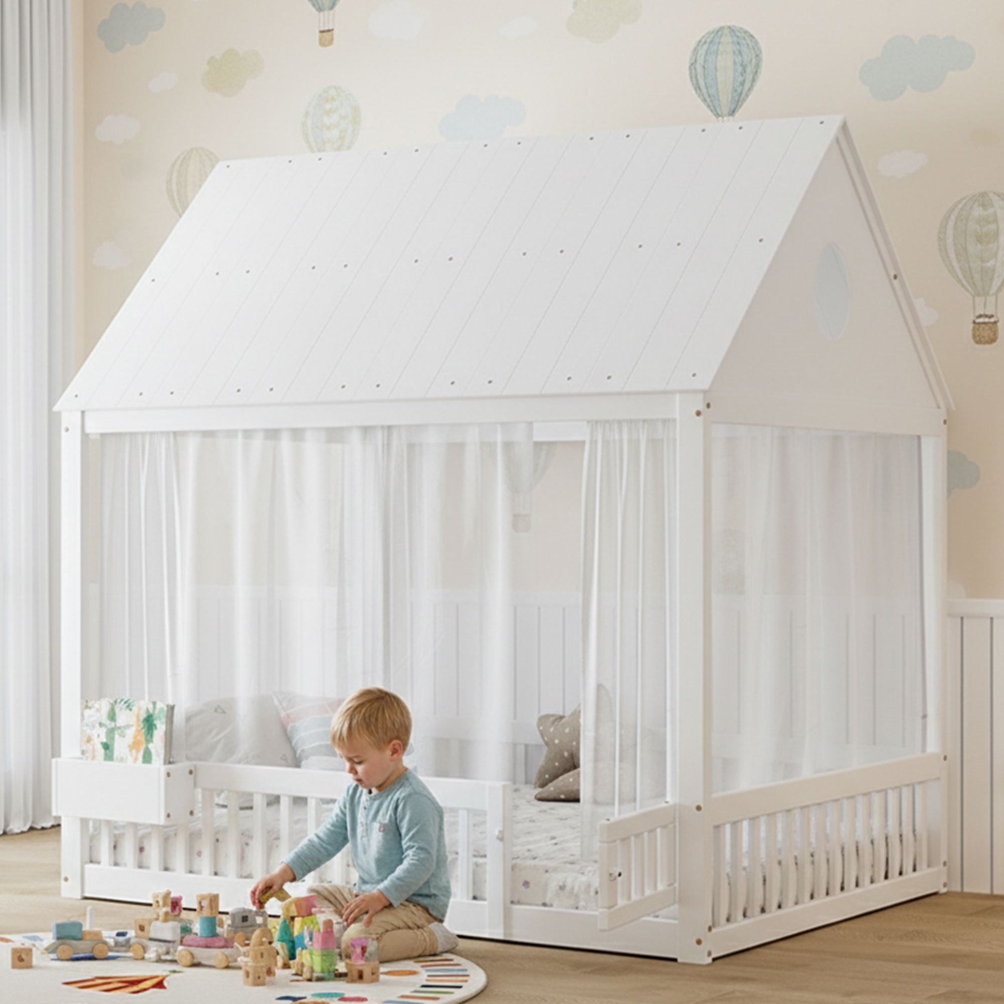Lit superposé avec rangements, bureau finition blanc 🏠 - présentation 1