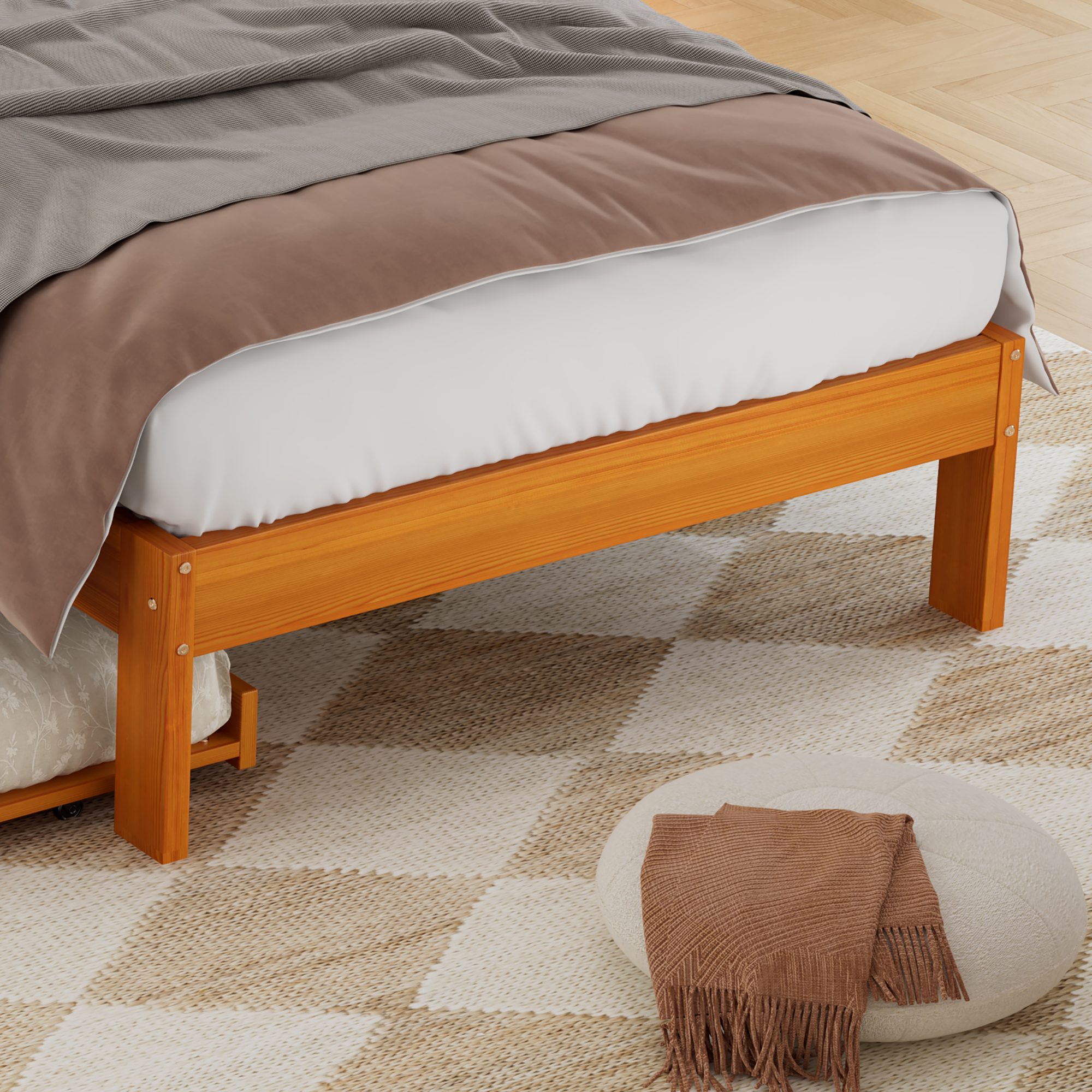 Lit en bois avec lit gigogne 90 x 200 cm, lit gigogne 90 x 190 cm, bois de pin, effet bois naturel, 205 x 95 x 92 cm 🛏️↔ - points forts 1