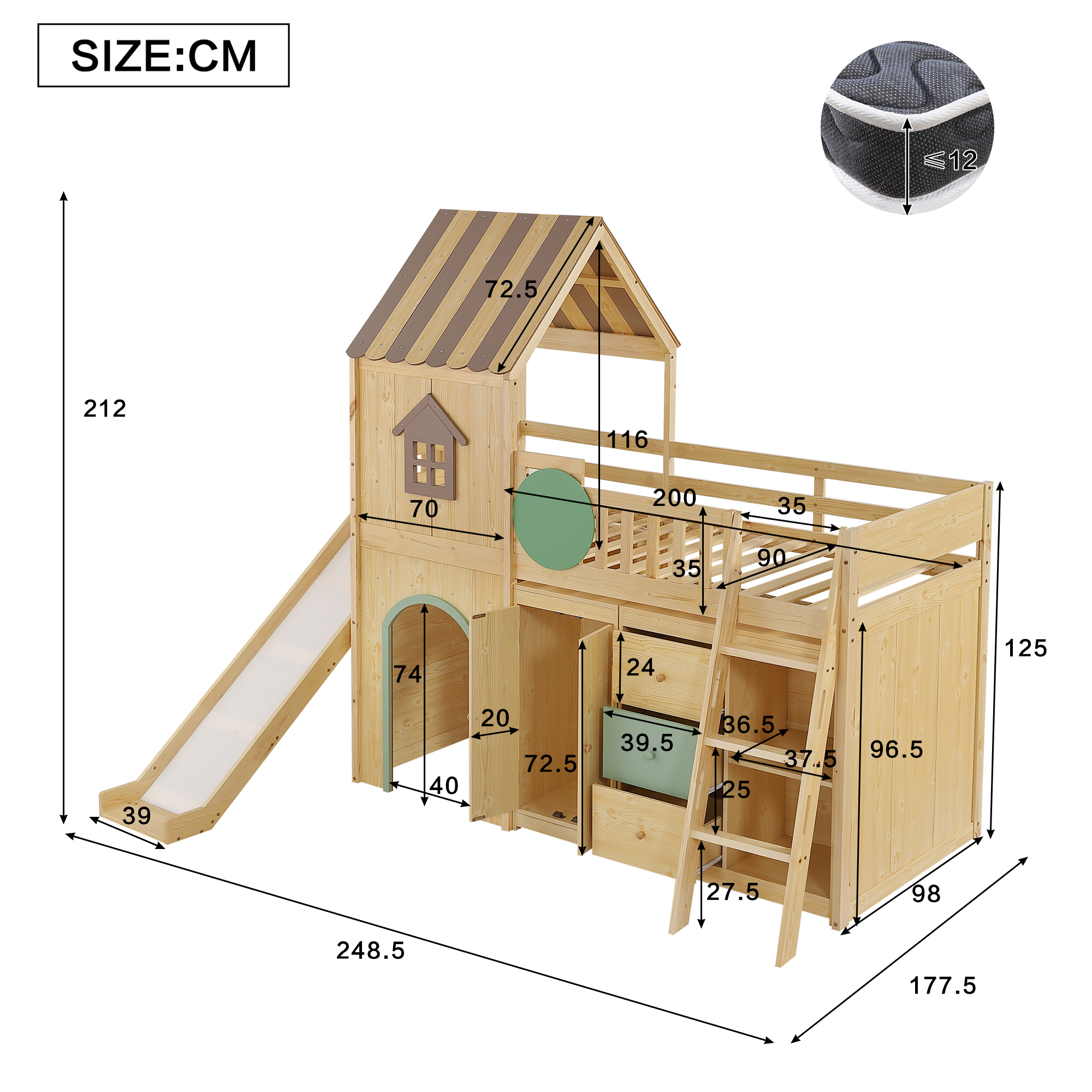 Lit mezzanine avec LED, USB Type-C, rangements, bureau finition naturel 🏠 - points forts 1