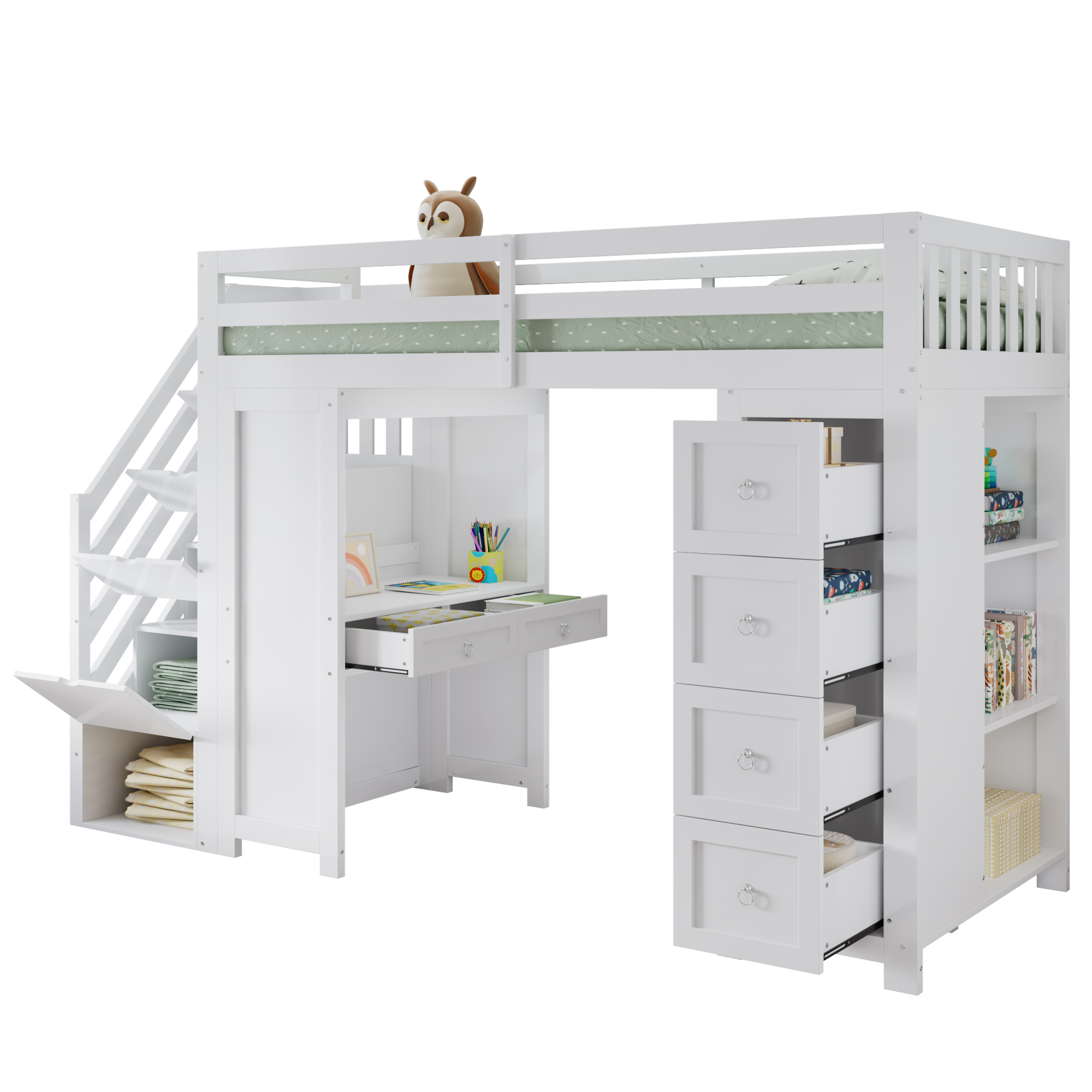 Lit mezzanine avec rangements, 2 tiroirs, bureau finition blanc 🏠 - spécifications 1