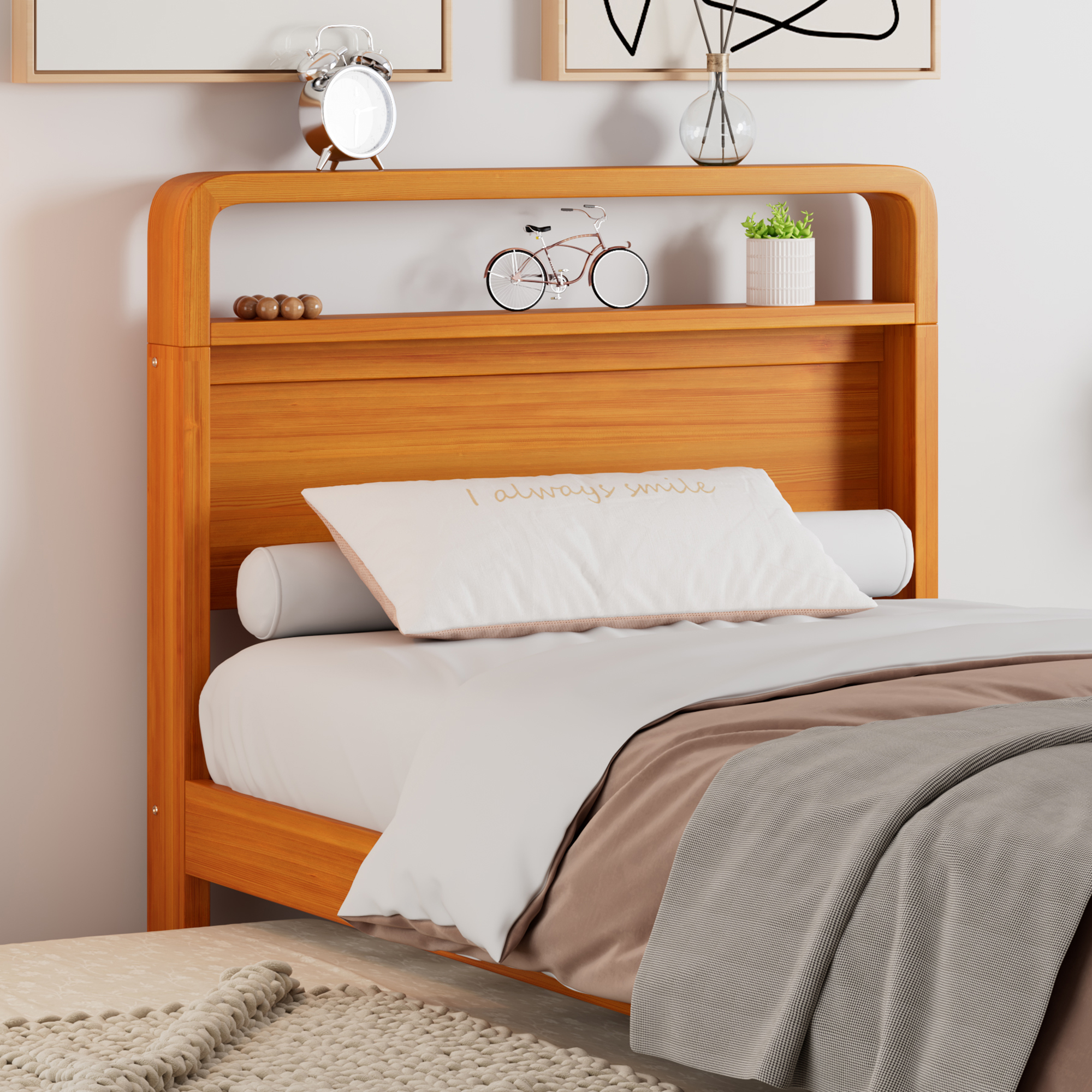 Lit en bois avec lit gigogne 90 x 200 cm, lit gigogne 90 x 190 cm, bois de pin, effet bois naturel, 205 x 95 x 92 cm 🛏️↔ - spécifications 1