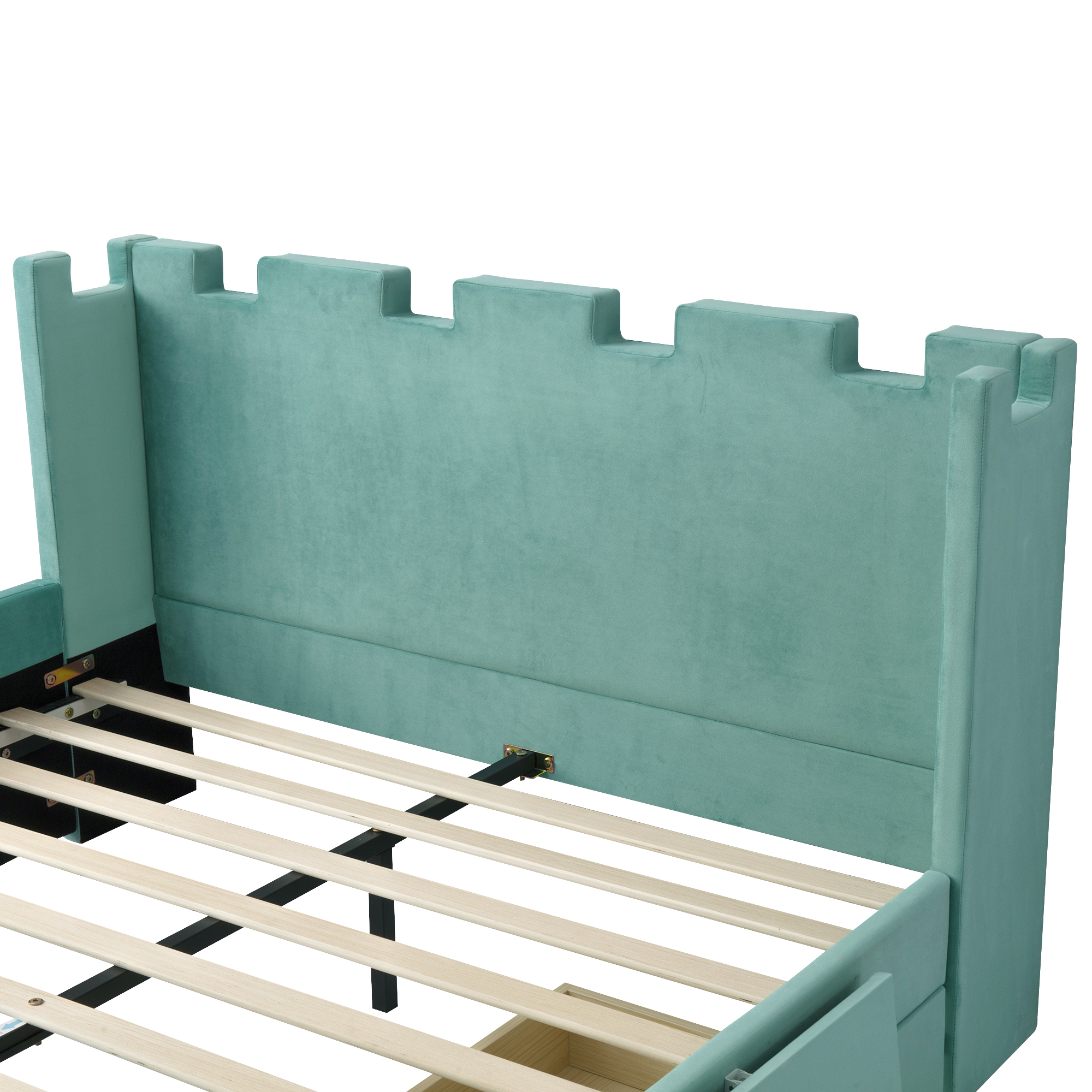 Lit 140 x 200 cm avec LED, rangements, bureau finition bleu-vert 🏠 - vue complémentaire 1