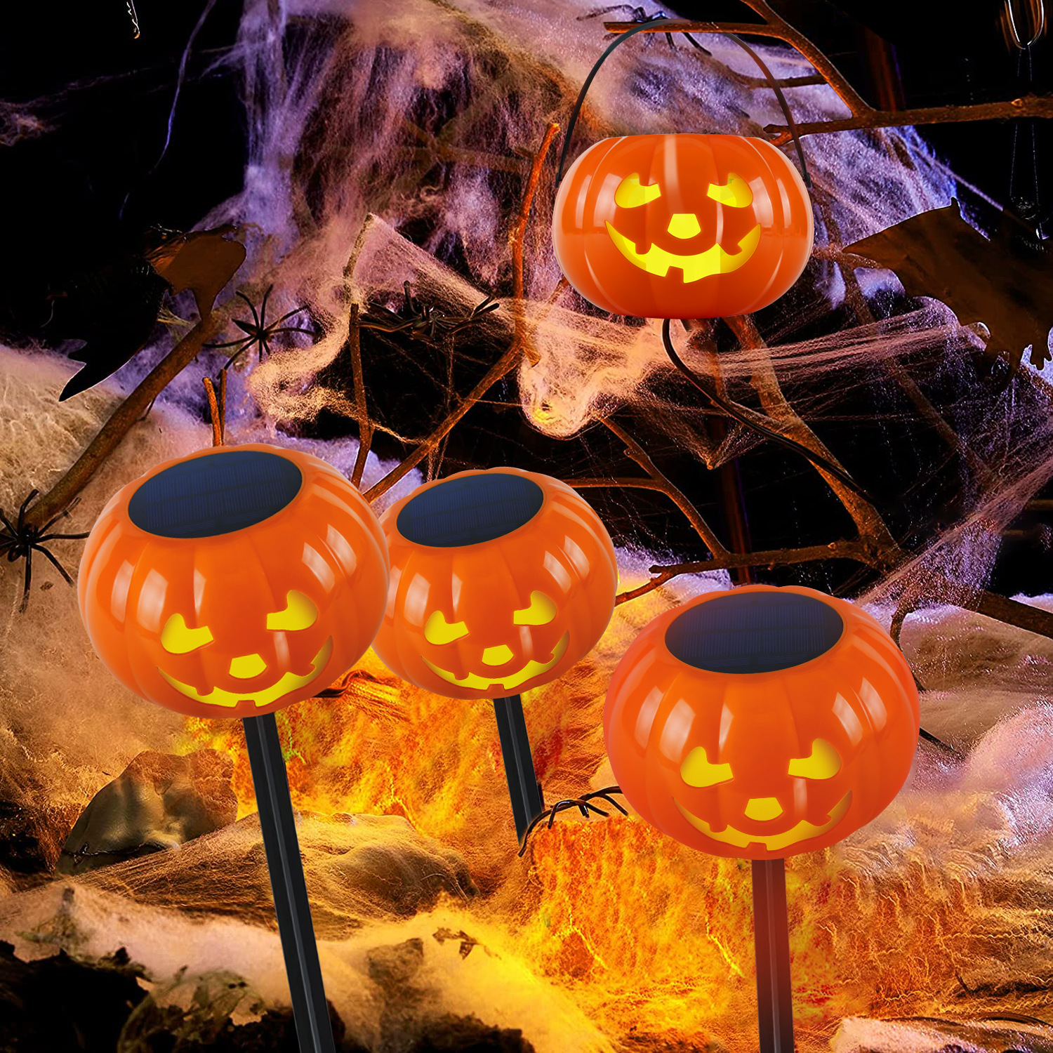 "></p>
<p><b>Fonctionnalité</b><br>Évaluation : lanterne solaire IP65<br>- Couleur : citrouilles solaires d'Halloween de différentes couleurs.<br>- Livré avec des crochets de suspension et des piquets de sol amovibles pour offrir plus de polyvalence pour
    l'installation de citrouilles solaires.<br>- Alimenté par l'énergie solaire, pas besoin de penser à l'alimentation électrique ou aux piles, lampes solaires très pratiques pour la décoration extérieure.<br>-Lumières décoratives de jardin adaptées à
    la décoration de divers endroits pour augmenter l'atmosphère du lieu.<br>-Matériau : décoration de jardin ABS.<br>-Excellente fabrication, conception raisonnable, stable et pratique, vous apportera une bonne expérience d'utilisation de la lanterne
    d'Halloween.</p>
<p>Souhaitez-vous ajouter une lumière décorative festive d’Halloween à votre jardin ? Vous souhaitez apporter une ambiance Halloween à votre pelouse ? Cela peut être votre meilleure option. La décoration extérieure des lampes solaires est vraiment fonctionnelle
    et bonne, il suffit de l'installer dans votre jardin ou votre pelouse.</p>
<p><b>Le forfait comprend</b><br>1 x lampe solaire</p>
