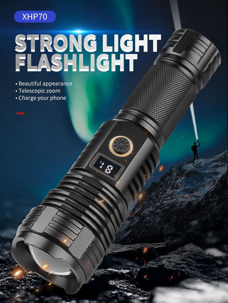 Torcia LED Ultra Potente, Ricaricabile USB Type-C, XHP70.2 Regolabile Zoomabile Impermeabile Torcia di Illuminazione per Campeggio Escursionismo | Leroy Merlin