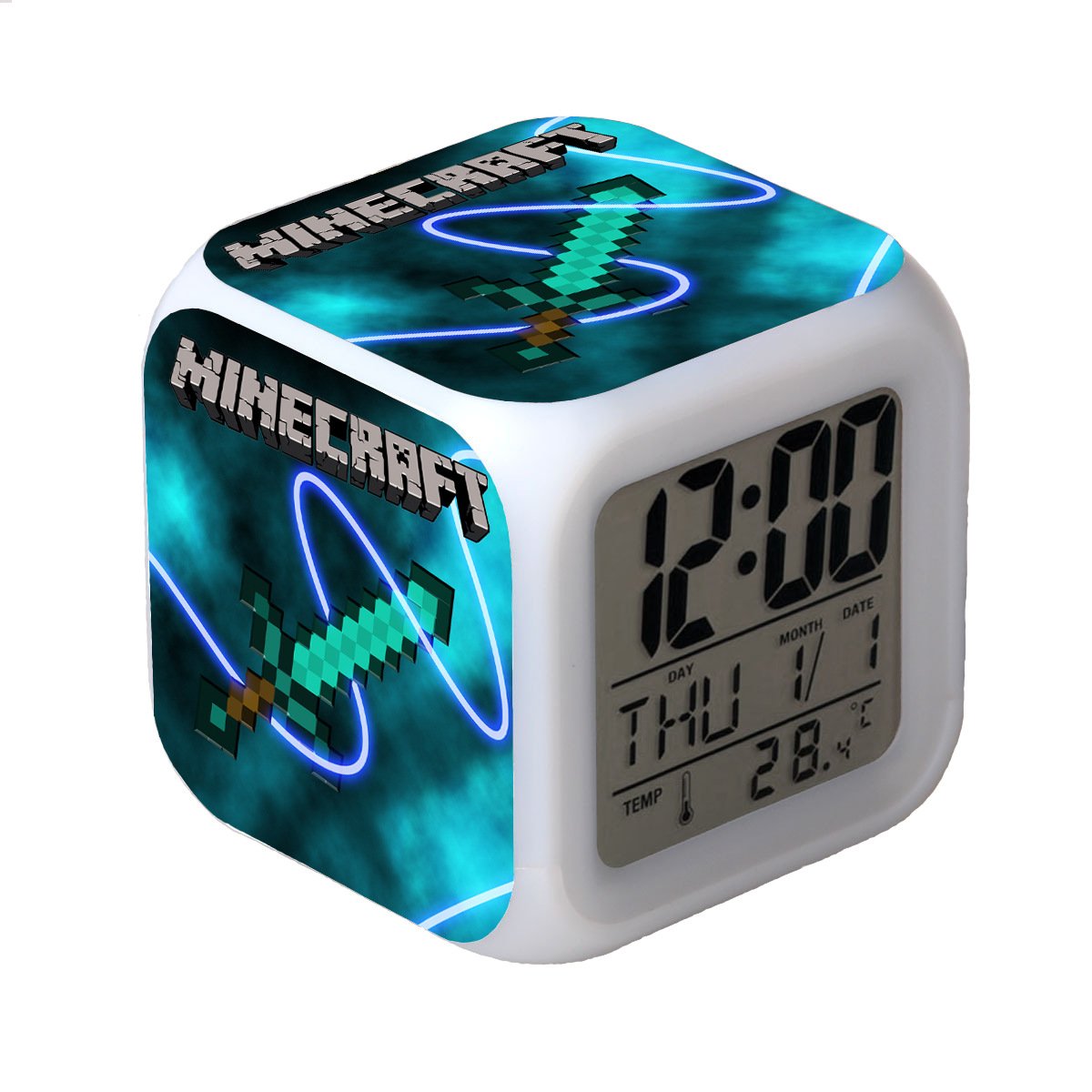 Réveil de quatuor à changement de couleur coloré Minecraft LED veilleuse  cadeau d'anniversaire Noël (4)