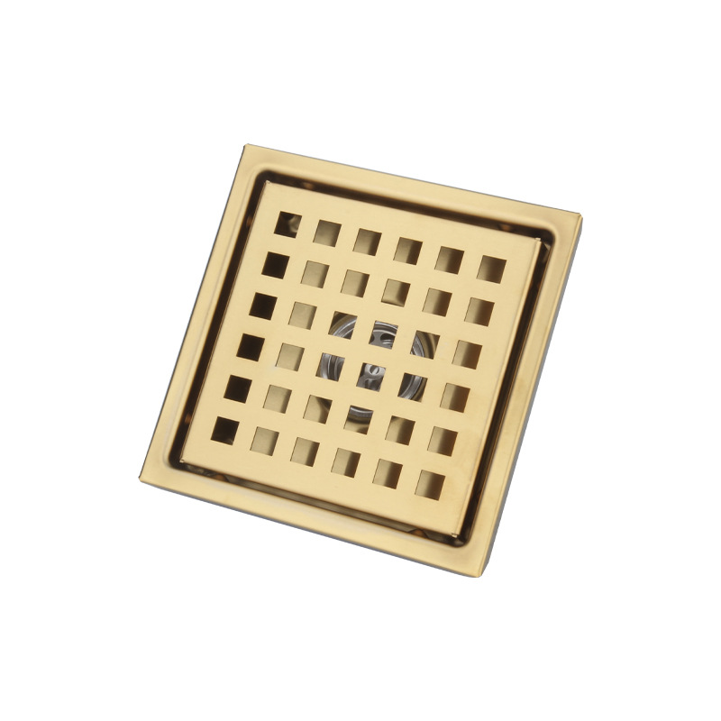 Scarico per doccia in acciaio inox 304, per pavimento del bagno, quadrato, antiodore, 15 cm, nero spazzolato oro, 150 x 150 mm