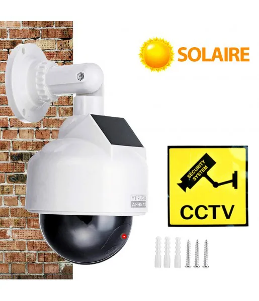 Caméra de surveillance fausse d?me extérieure PTZ, solaire, LED rouge clignotante, sécurité de la batterie intérieure extérieure