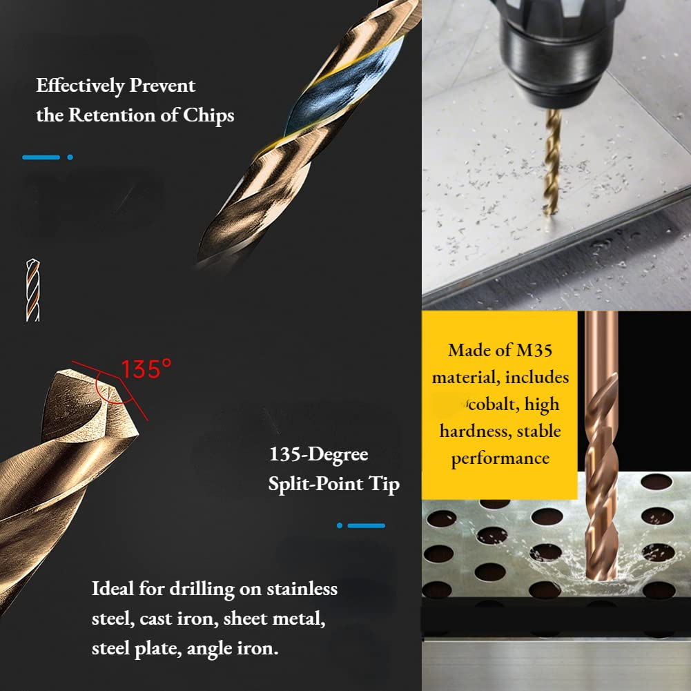 Foret HSS Cobalt - Tige Réduite, Diamètre 13-35mm, Longueur 150mm - Pour Métal - Or