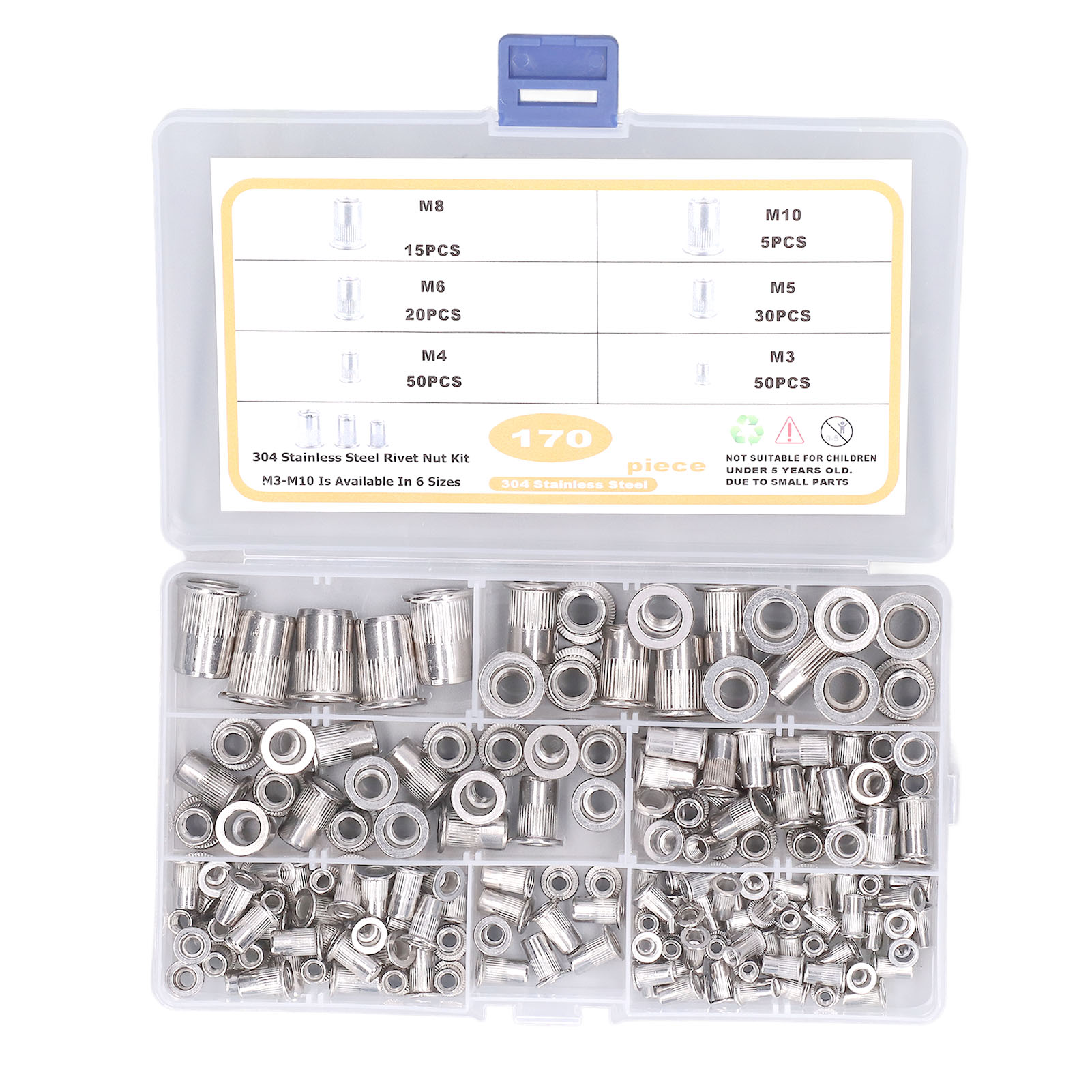 50 écrous Rivet M4 Inox 304 – Rivnut Argenté, 10mm De Haut
