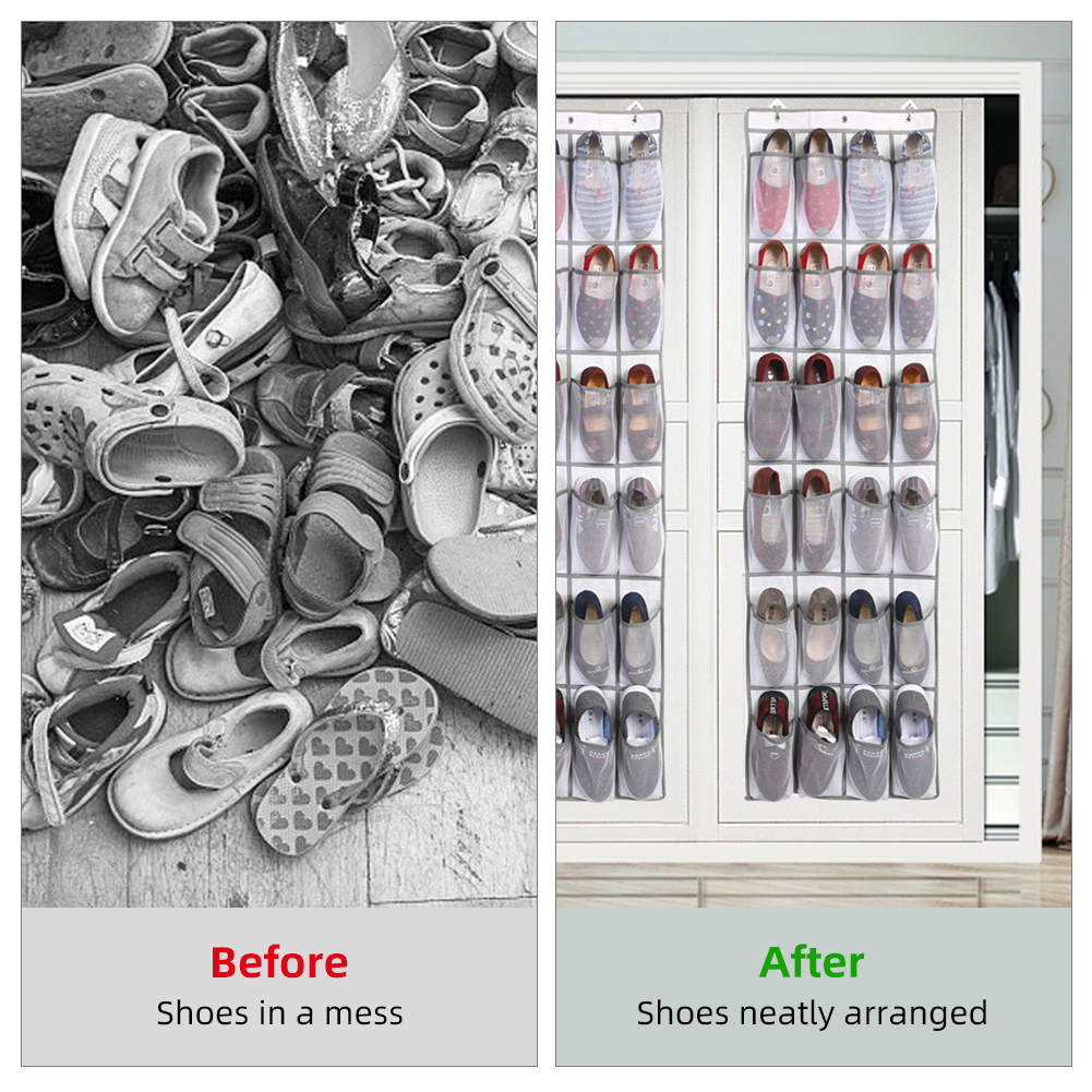 Organizzatore Scarpe Da Appendere Alla Porta - 24 Tasche, Bianco, Con 3 Ganci - Foto 4