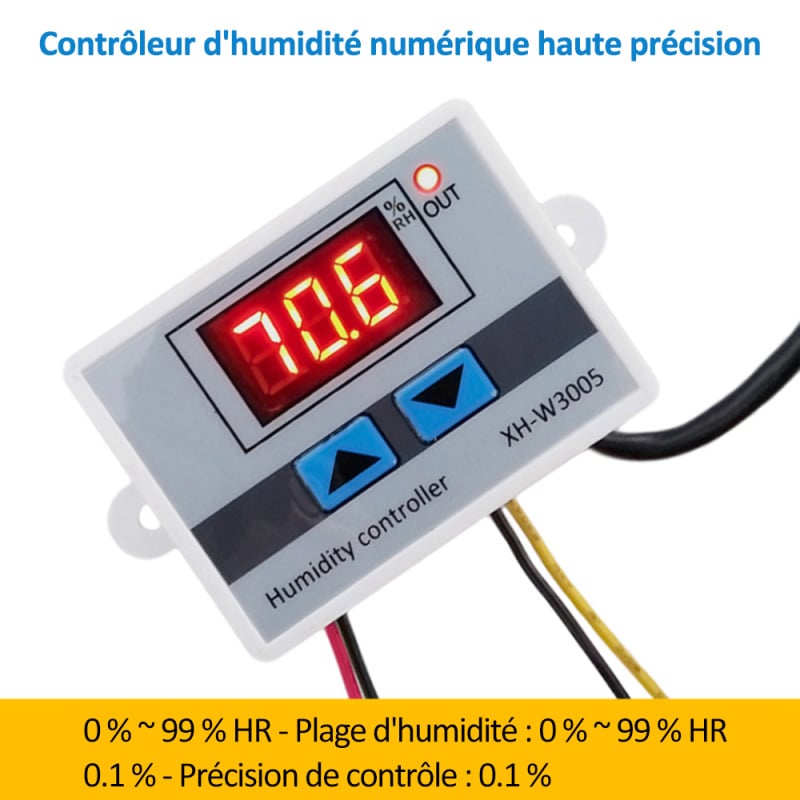 Contrôleur d'Humidité à Affichage Numérique - Interrupteur -  Humidification/Déshumidification - 220V