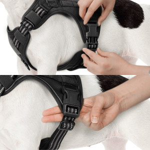 Harnais Chien Anti Traction, Harnais Tactique Chien Réfléchissant Réglable avec Poignée et Anneaux pour Entraînement Chasse Noir
