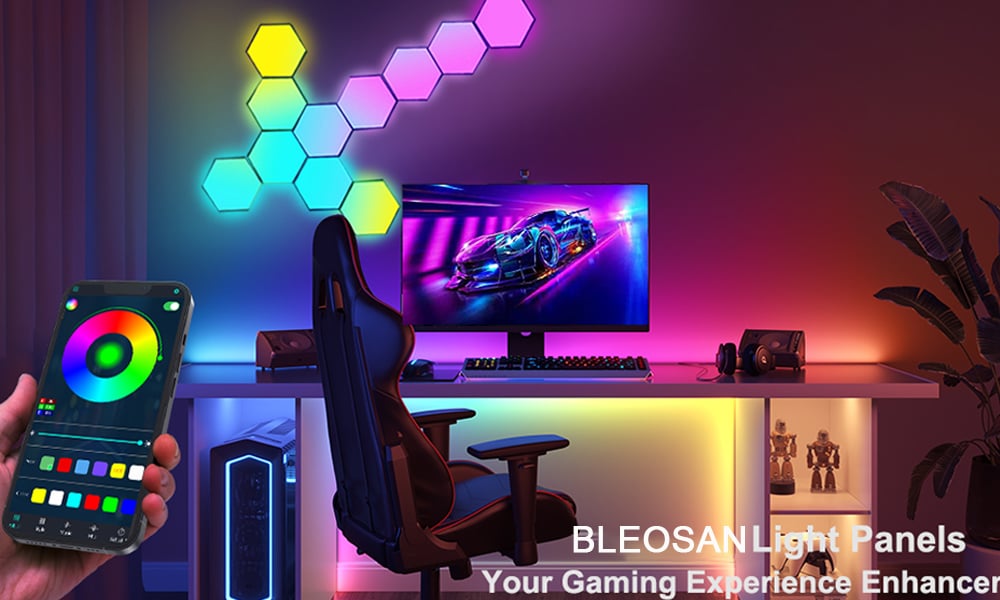 10 Pièces Panneau LED Mural Hexagone Gaming Murale Lampe Sync Avec Musique  Smart RGB Ambiance Light