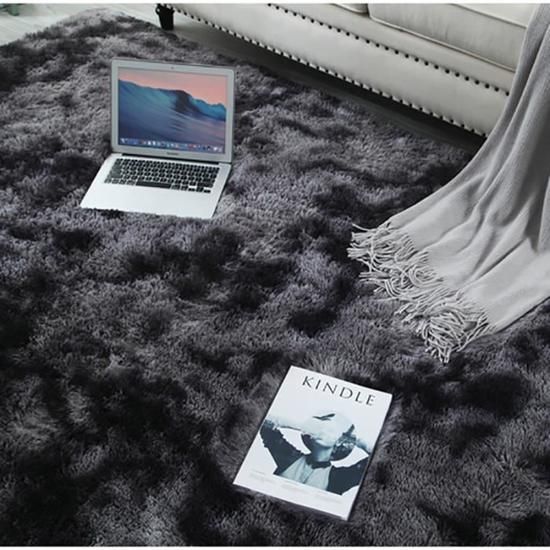 Tapis de Salon 160 x 230cm en Peluche Gris foncé
