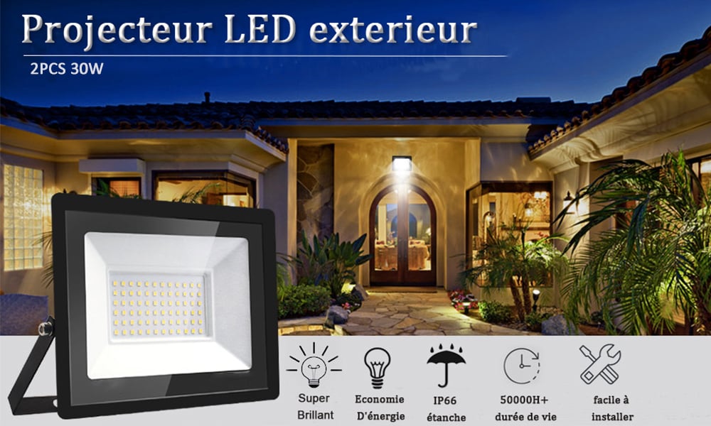 1000w Projecteur Led Extérieur 2pcs 5000lm Éclairage De Sécurité Extérieur  Ip67 Imperméable Spot Led Extérieur Blanc Froid 6500k - Cdiscount Maison