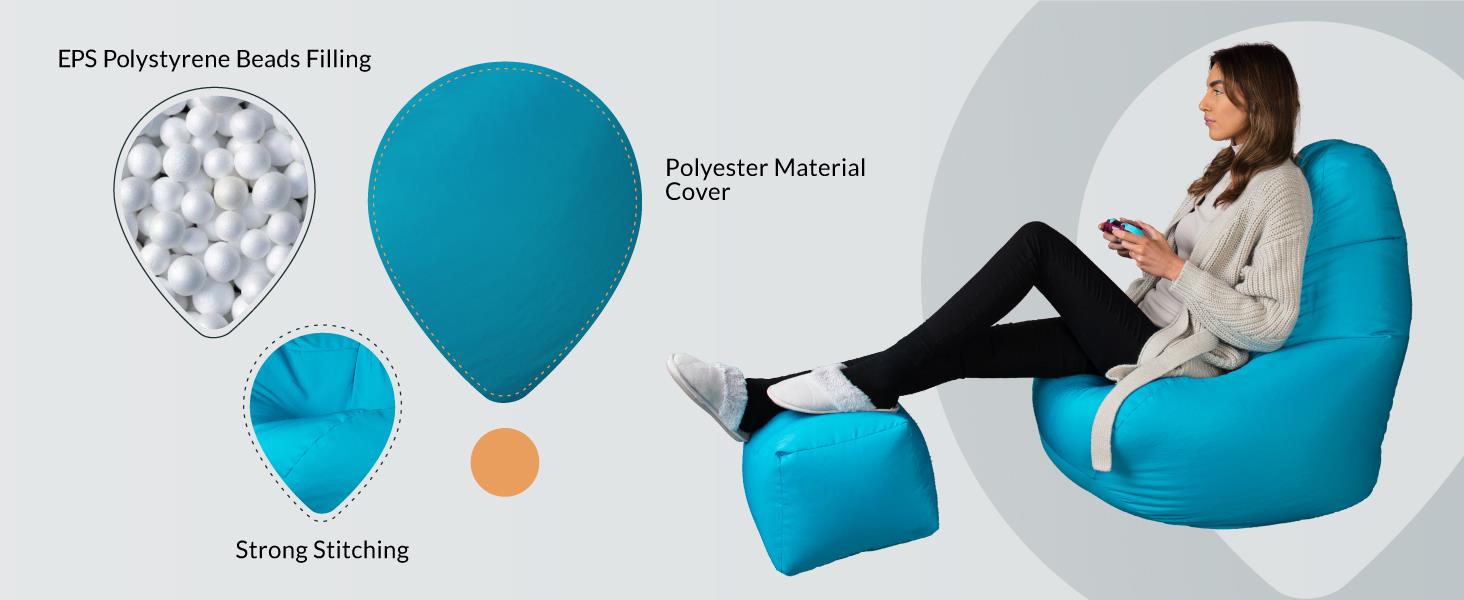 Loft 25 Gaming Bean Bag Chair and Footstool, 80x75 cm WaterResistant