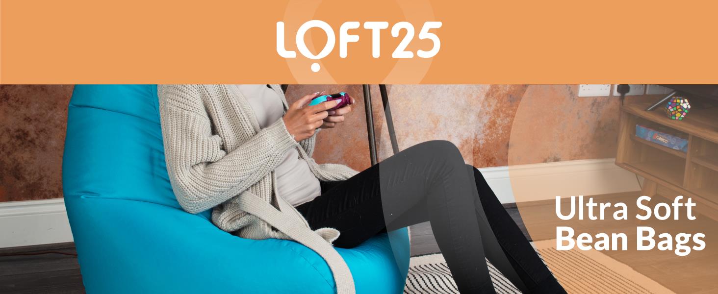 Loft 25 Gaming Bean Bag Chair and Footstool, 80x75 cm WaterResistant
