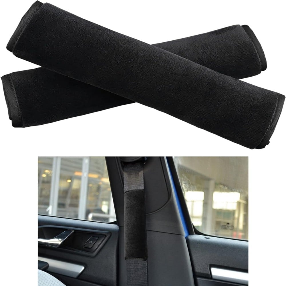 2 Coussinets Ceinture Sécurité Voiture - Cuir Synthétique Noir/Rouge - Confort Épaules Adultes/Enfants