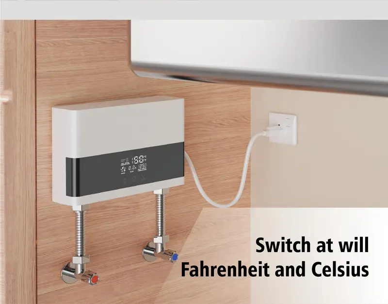 1pc mini electric water heater without water tank us three phase 220v 6000w led display screen with remote control instant constant temperature water and electricity separation safe and energy saving easy to install air switch required details 14