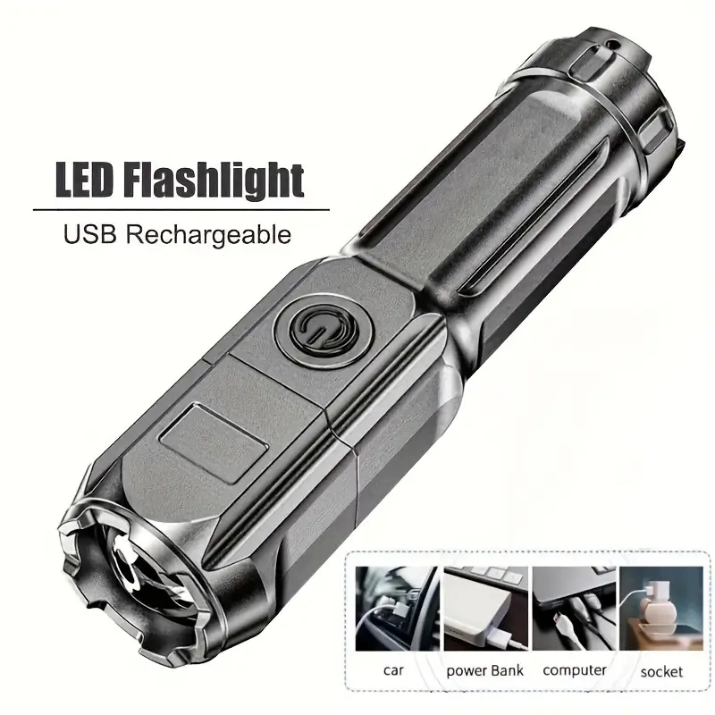 1pc super bright zoomable flashlight portable multi functional telescopic zoom for outdoor home use details 0