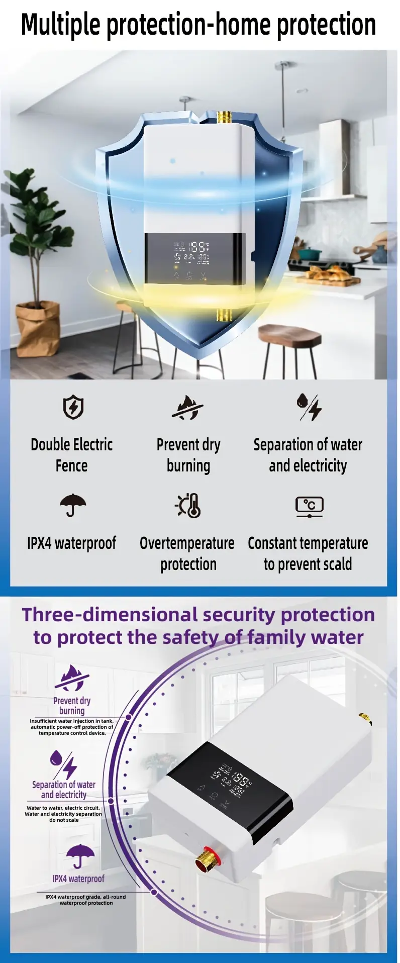 1pc mini electric water heater without water tank us three phase 220v 6000w led display screen with remote control instant constant temperature water and electricity separation safe and energy saving easy to install air switch required details 5