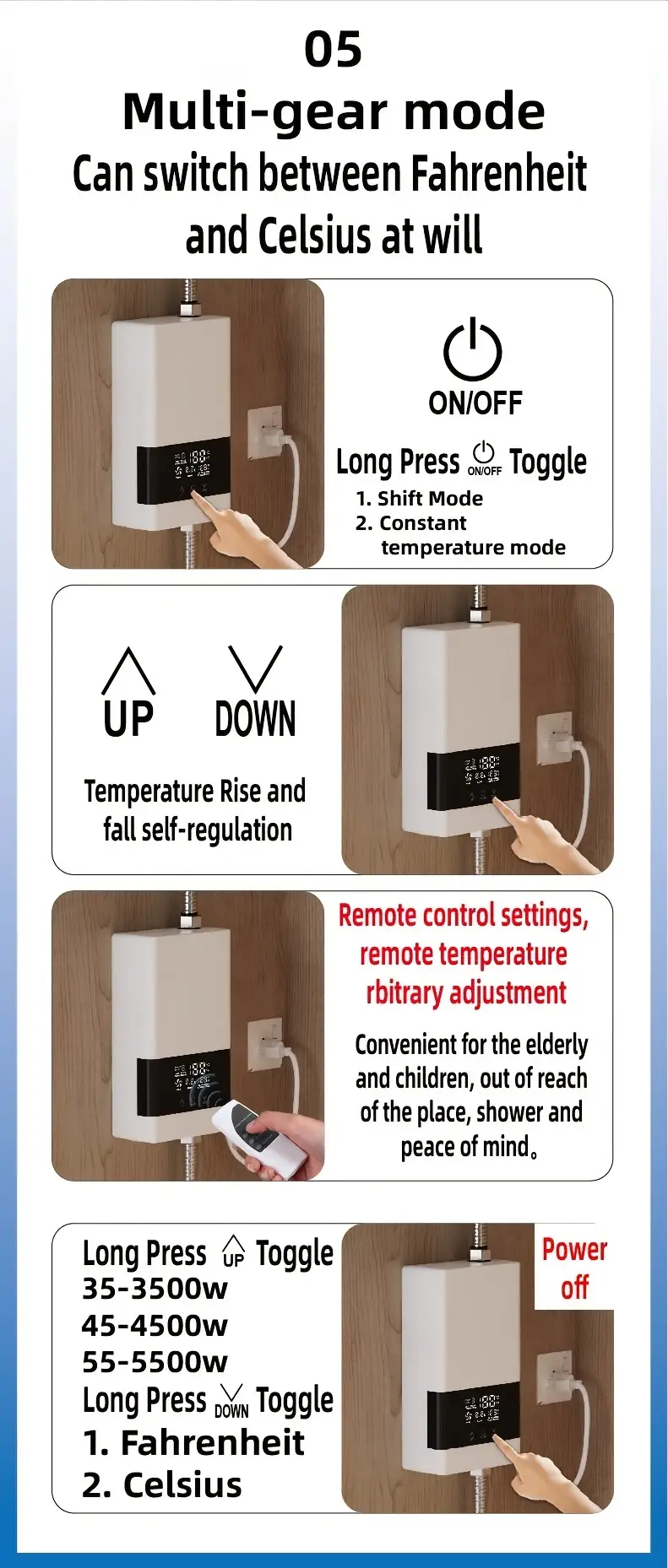 1pc mini electric water heater without water tank us three phase 220v 6000w led display screen with remote control instant constant temperature water and electricity separation safe and energy saving easy to install air switch required details 15